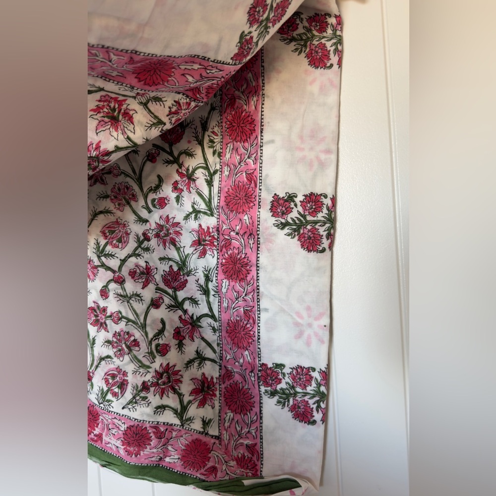 Floral Print Fabric with Pink and Green Accents New block Print cotton Saree - Picture 13 of 15